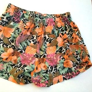 H&M Womens Orange Green Pink Tropical Print Shorts